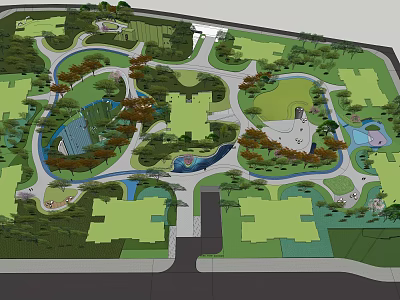 Residential Landscape Design Featuring Green Spaces Winding Paths Water Features And Trees 3d model