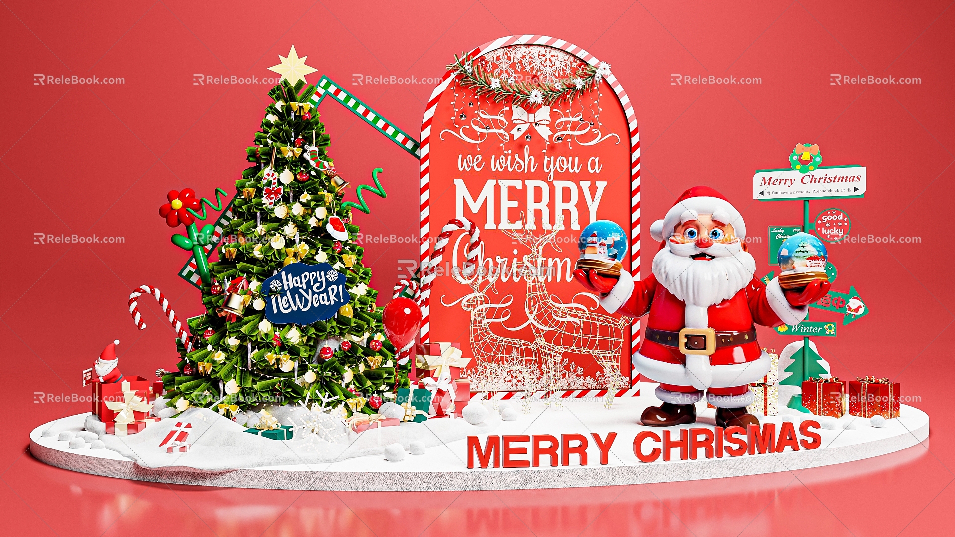 Christmas Christmas tree Santa Claus snow gift box photo clock Christmas Eve Christmas deer 3d model