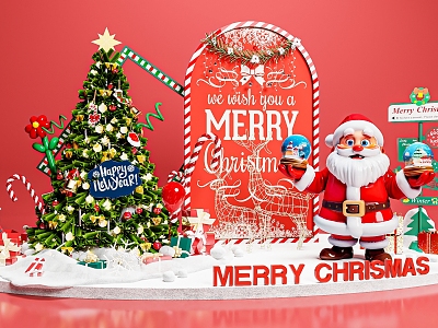 Christmas tree Santa Claus snow gift box photo clock Christmas Eve Christmas deer 3d model