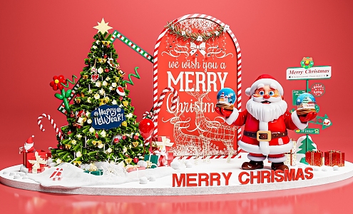 Christmas tree Santa Claus snow gift box photo clock Christmas Eve Christmas deer 3d model