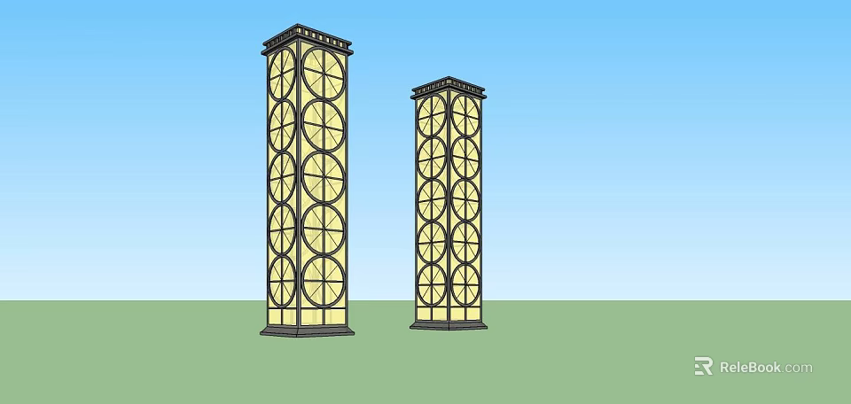 Tall Outdoor Column Lights With Circular Cutout Design For Garden Landscape 3d model 