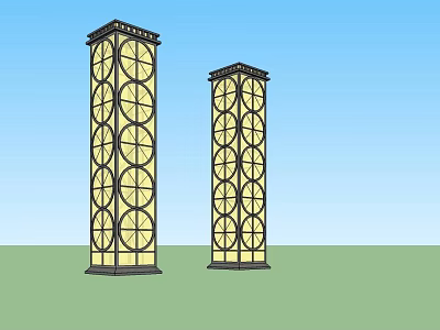 Tall Outdoor Column Lights With Circular Cutout Design For Garden Landscape 3d model