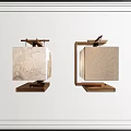 Two Traditional Table Lamps With Wooden Base And Square Patterned Shade