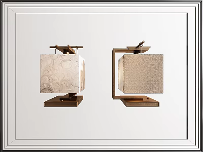 Two Traditional Table Lamps With Wooden Base And Square Patterned Shade 3d model