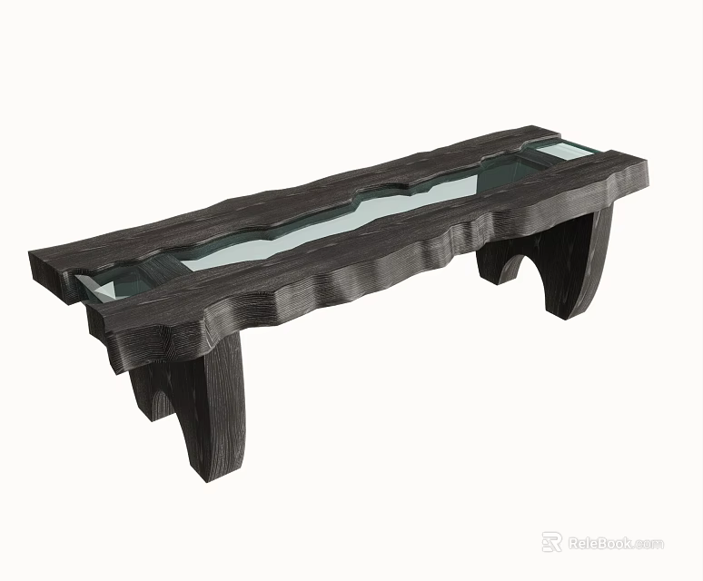 Modern Outdoor Landscape Seat With Natural Design Dark Wooden Frame And Transparent Glass Top 3d model 