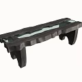 Modern Outdoor Landscape Seat With Natural Design Dark Wooden Frame And Transparent Glass Top