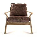 Stylish Single Sofa With Brown Leather Cushion And Modern Geometric Wooden Frame Design