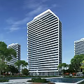 Modern High Rise Residential Building With Green Surroundings And Trees Against Blue Sky Background
