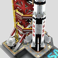 Detailed Building Blocks Rocket Model with Launch Tower and USA Design Elements 3d model