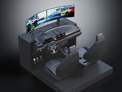 Professional Driving Simulator Equipment With Curved Multi Screen Steering Wheel And Seats 3d model