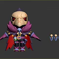 Cartoon Style Game Character with Skull Head Purple Pink Cape and Various Facial Expressions Displayed