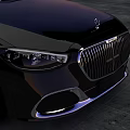 Black Luxury Sedan Parked On Gray Concrete Ground With Sunset Sky Background