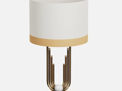 Elegant Modern Table Lamp With White Lampshade And Golden Metal Frame 3d model