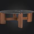 Modern Round Coffee Table With Black Marble Top And Wooden Legs