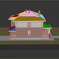 Two Story House With Red Brick Exterior Light Colored Walls And Dark Roof