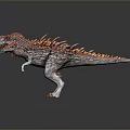 Detailed Red Gray Dinosaur Model With Spiked Back And Glowing Eyes