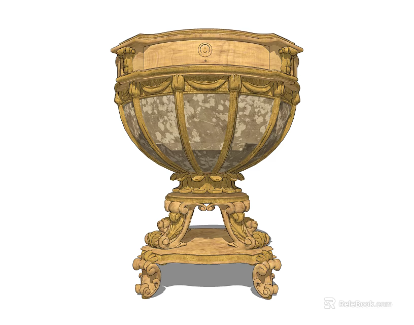 Ornate Gold Side Table With Intricate Carvings And Elegant Base Design 3d model 