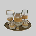 Decorative Glass Candle Holders with Woven Rope and Candles in Various Sizes on Tray