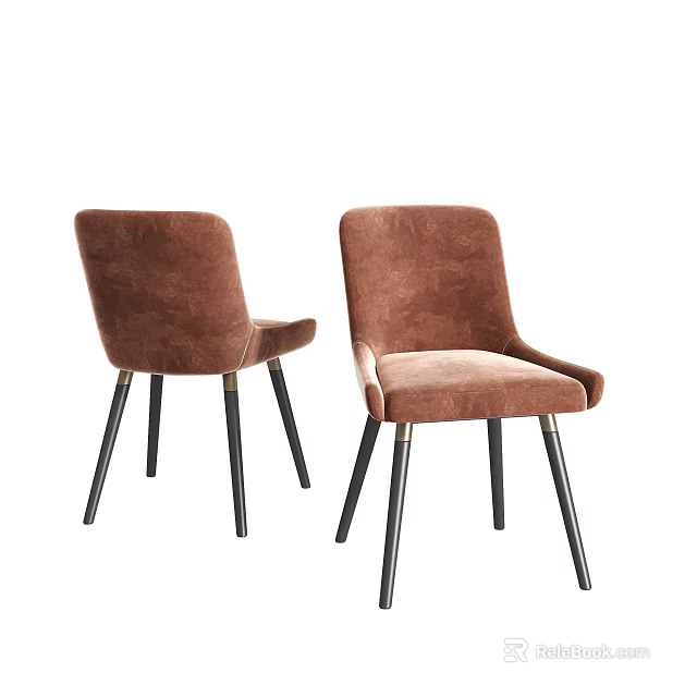 Set of Two Elegant Modern Brown Velvet Dining Chairs With Black Metal Legs 3d model 