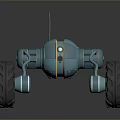 Game Movie Mechanical Character With Blue Body Yellow Accents And Large Wheels 3D Render Design