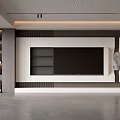 Modern Living Room Interior With TV Wall Lighted Display Shelf And Gray Floor