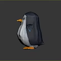 Geometric Penguin Toy With Dark Blue Head White Body Orange Beak Feet And Gray Background