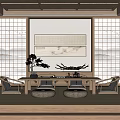 Traditional Japanese Tea Room Interior With Wooden Table Tatami Mats And Shoji Screens