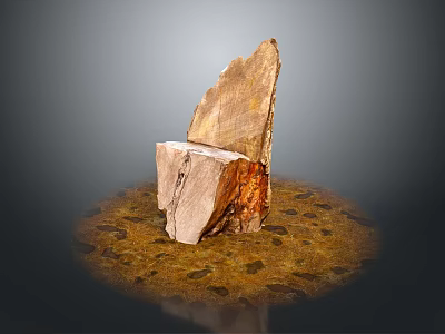 Wood and Stone Artistic Sculpture with Natural Texture Base and Fragment Design 3d model