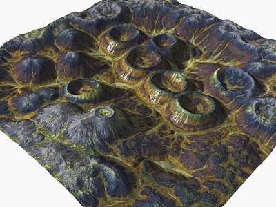 Detailed Colorful 3D Rendered Geological Landforms Showing Crater Like Structures 3d model