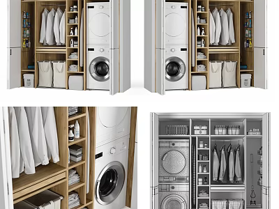 Multifunctional Wardrobe With Built In Washing Machine Dryer And Storage Shelves 3d model