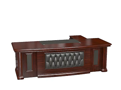 Elegant Office Interior Design With Dark Wooden Executive Desk And Tufted Leather Panel 3d model