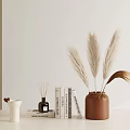 Decorative Ornament Combination With Brown Vase Dried Pampas Grass Reed Diffuser And Books