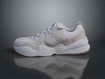 Stylish Modern White Casual Sneakers With Chunky Sole For Comfortable Daily Wear 3d model