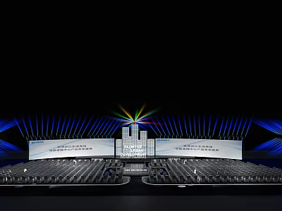 Modern Stage Design With LED Screens Blue Lighting Colorful Beams And Audience Seats 3d model