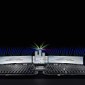 Modern Stage Design With LED Screens Blue Lighting Colorful Beams And Audience Seats