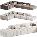 Modern Tufted Sectional Sofa With Plush Cushions And Modular Grey Beige Design 3d model
