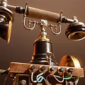 Vintage Telephone With Classic Design Wooden Handle Rotary Dial And Mechanical Components