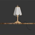 Round Wooden Table with Golden Base Table Lamp and White Shade 3d model