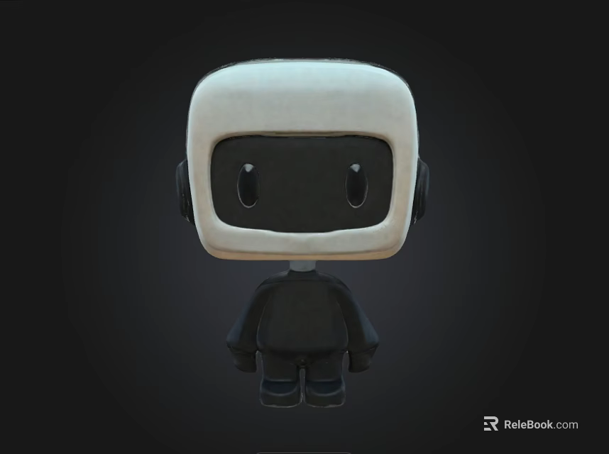 Cute Plush Doll With Square White Head And Black Body Minimalist Design Style 3d model 