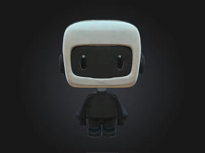 Cute Plush Doll With Square White Head And Black Body Minimalist Design Style 3d model