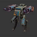 Futuristic Multi Legged Mechanical Robot With Twin Cannons Blue Gray Design And Glowing Lights