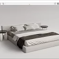 Modern Double Bed with Upholstered Headboard Linen Sheets and Side Bedside Tables 3d model