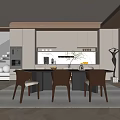 Modern Restaurant Open Kitchen Interior Design With Island Counter And Cabinet Features 3d model