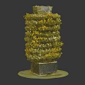 Layered Vertical Plant Tower with Yellow White Flowers and Metal Base Structure