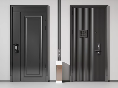 Modern Black Swing Doors with Vertical Slats and Smooth Panel Design for Contemporary Interior 3d model
