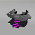 Futuristic Amusement Equipment With Gray Body Blue Lights Black Seats And Purple Steps