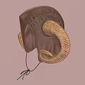 Handcrafted Brown Leather Hat with Ram Horns and Tie String Design 3d model