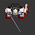 White Robot Character With Red Blue Yellow Accents Holding Shield And Sword