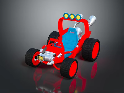 Red And Blue Toy Car With Yellow Headlights Big Black Wheels And Silver Exhaust 3d model