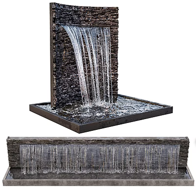 Decorative Outdoor Stone Waterfall Feature With Flowing Water And Base Pool 3d model